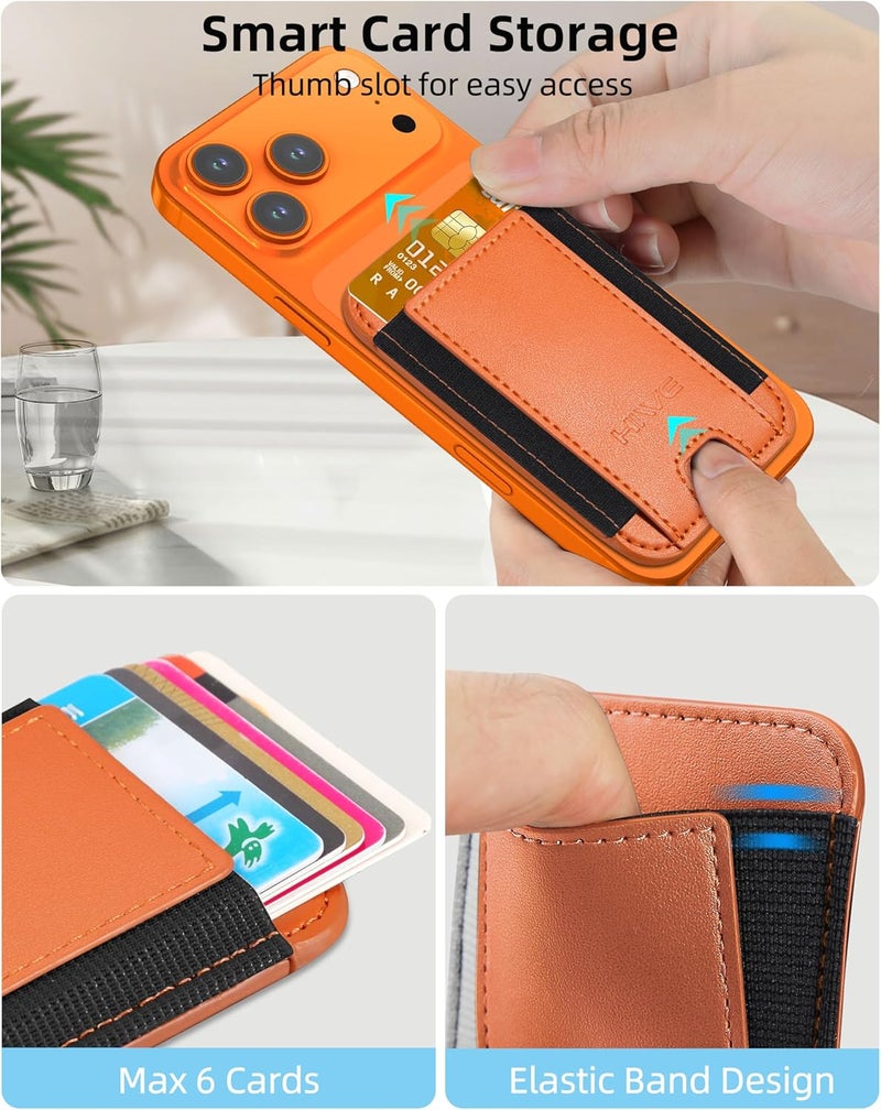 HiWe for MagSafe Wallet, Stronger Magnetic Wallet for iPhone 17/16/15/14/13/12 Series, 7 Cards Holder, Vegan Leather Minimalist Slim RFID, 1 Slot, Cosmic Orange & Black - Image 3
